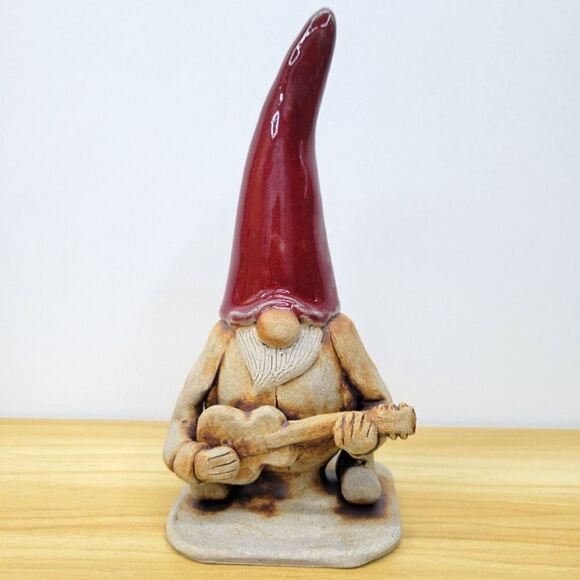 Vintage Gnome Playing a Guitar Pottery  Sculpture Figurine - Signed by Artist - Picture 8 of 15